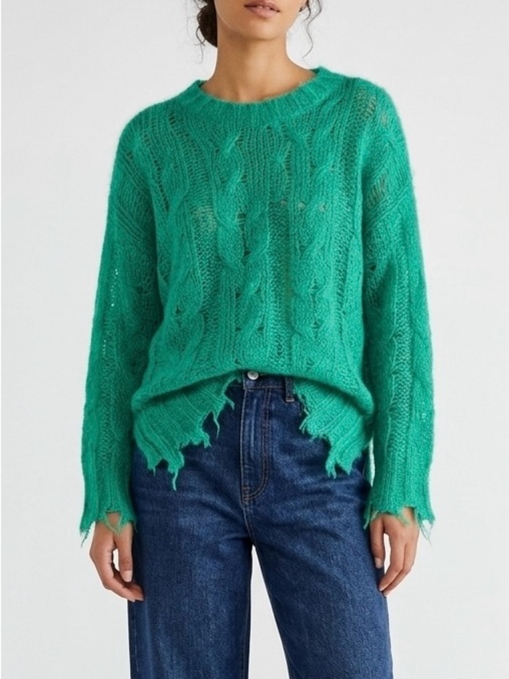 Anthropologie Posey Green Made in Italy Open Knit Sweater Boho Indie Sleaze